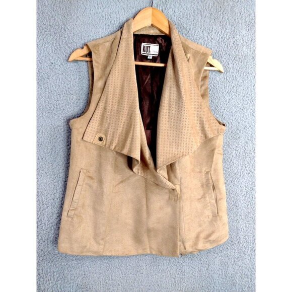 Kut from the Kloth Sandy Beige Faux Suede Draped Button Vest Size Large - Picture 1 of 9